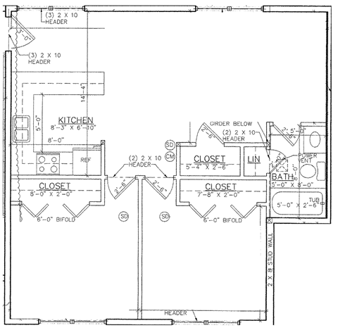 Floor plan for 2 beds, 1 bath, 600 sqft